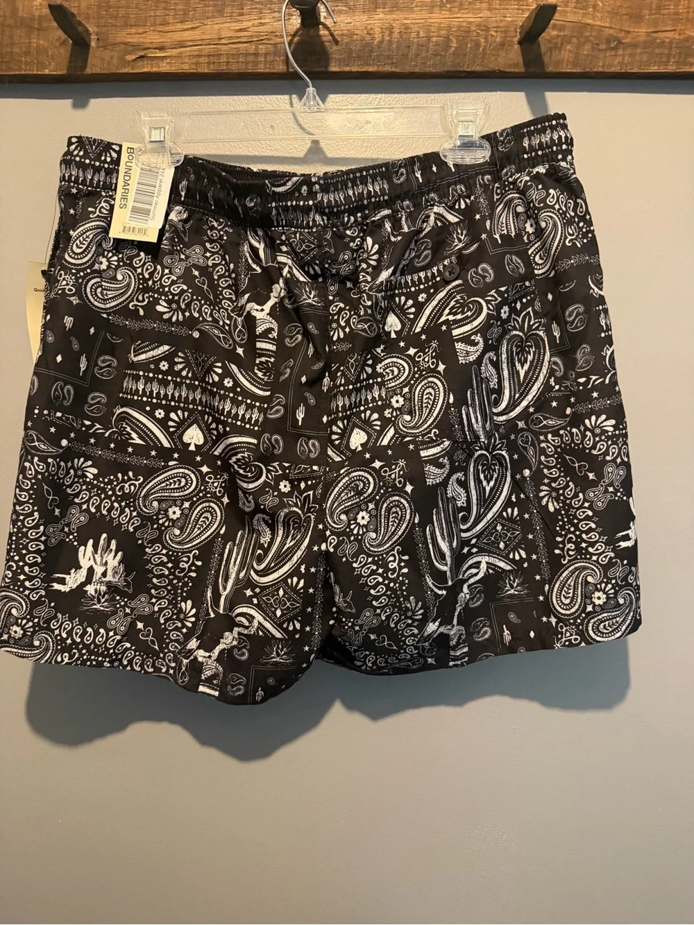 No Boundaries Black & White Paisley Swim Bermudas